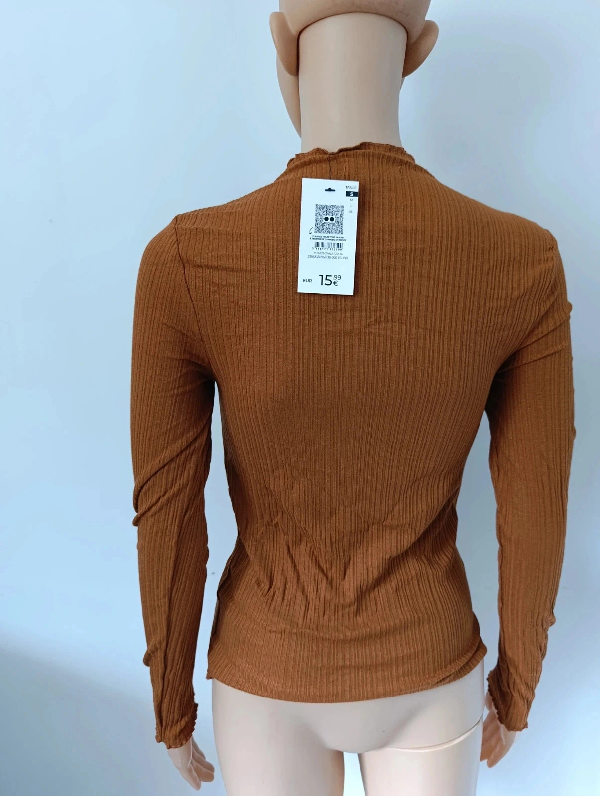 Geribbelde top Camaïeu bruin hoge hals lange mouwen S NIEUW met label – photo 6
